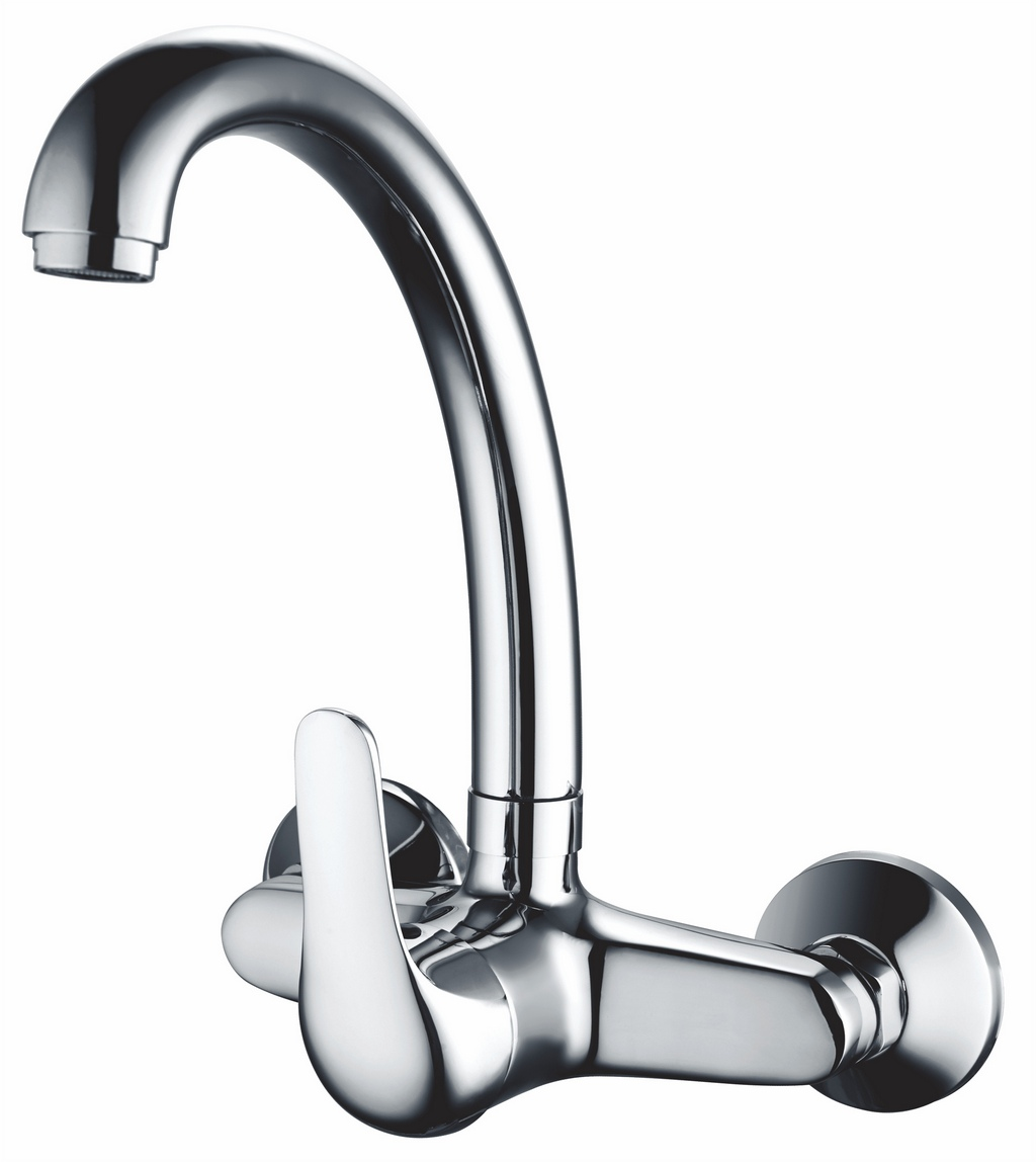 Monocomando de pared pico alto cromado - distancia entre ejes 15 cm