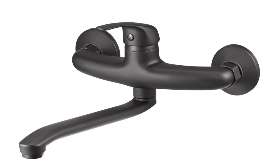 Monocomando de pared pico bajo negro - distancia entre ejes 20 cm