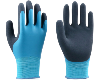 XYGMG2014W-L - Guantes 15g blue polyester, blue flat latex fully coated+gray sandy latex thumb XYGMG2014W-L TAMAÑO - 9